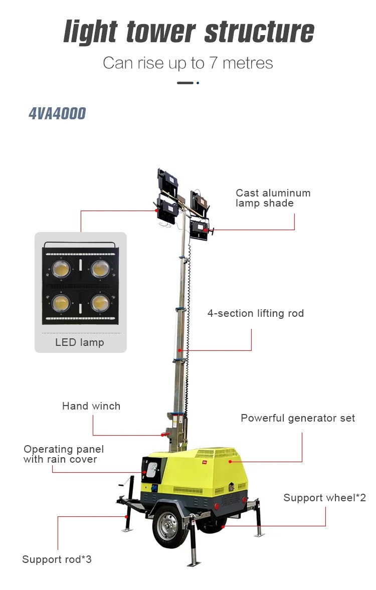4-LED Floodlights Telescopic Light Tower