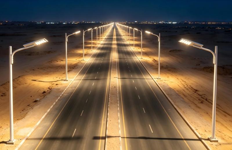 مشروع إنارة الشوارع بالطاقة الشمسية المتكاملة من الألومنيوم بقدرة 100 واط من شركة XCPB في وسط المملكة العربية السعودية