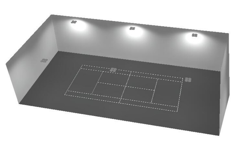 4.indoor tennis court group cluster lighting layout 3D render gym ceiling lamp arrangement