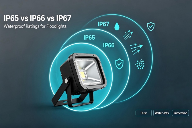ما الفرق بين تصنيفات مقاومة الماء IP65 و IP66 و IP67 لأضواء الكشافات؟