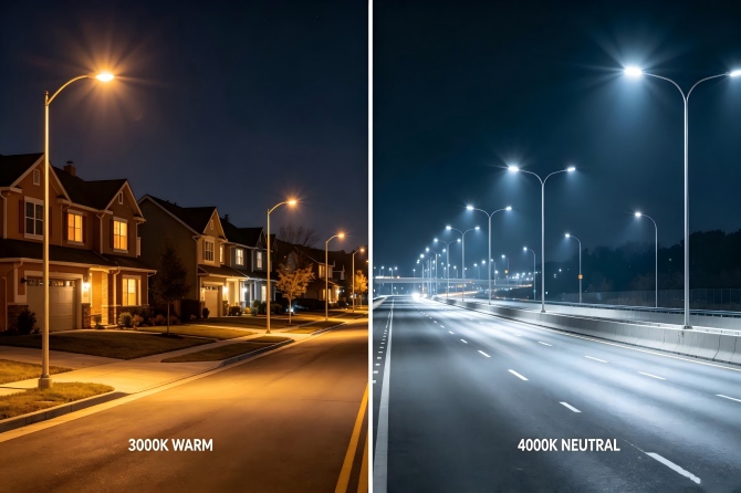كيف نختار درجة حرارة اللون المناسبة لمصابيح الشوارع بتقنية LED؟ ولماذا تُفضل معايير إضاءة الطرق درجات حرارة 3000 كلفن و4000 كلفن؟