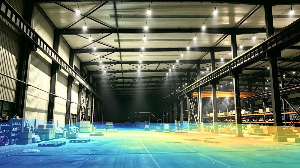 rofessional Dialux EVO photometric simulation report for 12000㎡ logistics warehouse mixed beam angle lighting layout