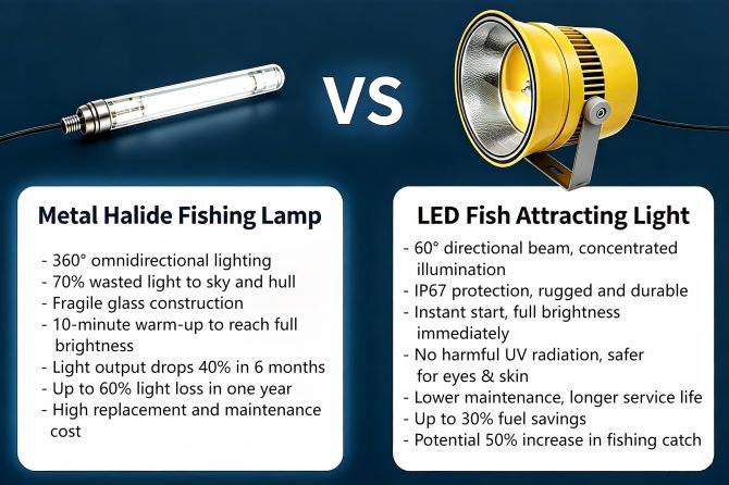 Marine LED Fish‑Attracting Light VS Metal Halide Lamp