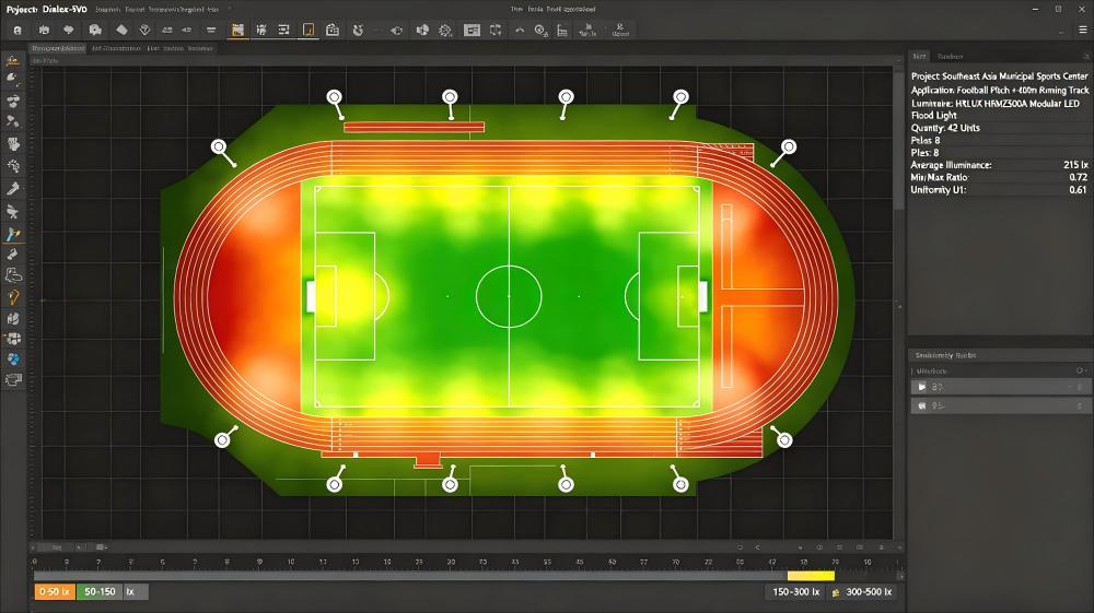HRMZ500A stadium lighting Dialux simulation